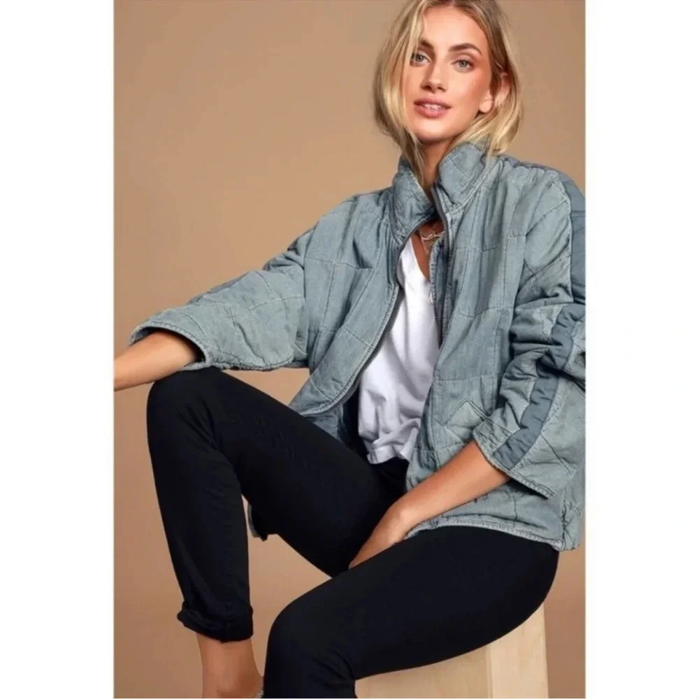 Free People Quilted Dolman Denim Jacket Size S